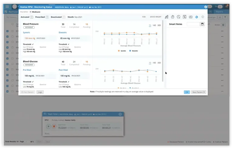 Dashboard view of eClinicalWorks EMR software showing remote patient monitoring.