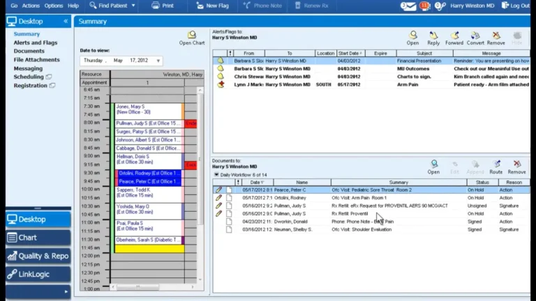 Dashboard view of GE Centricity EMR software showing patient scheduling.