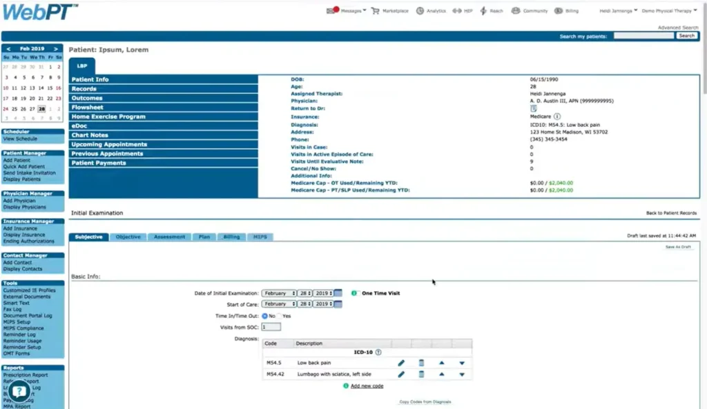 WebPT EMR Software EHR and Practice Management Software