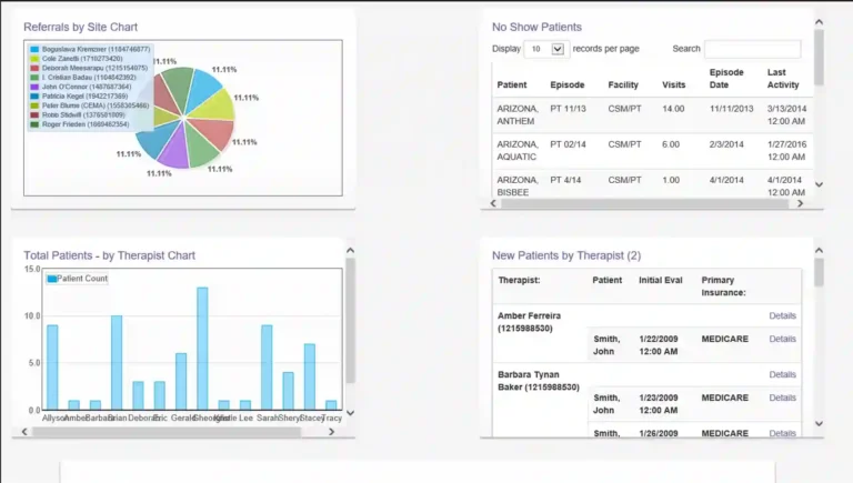 APTA Connect EMR Software displaying the performance dashboard.