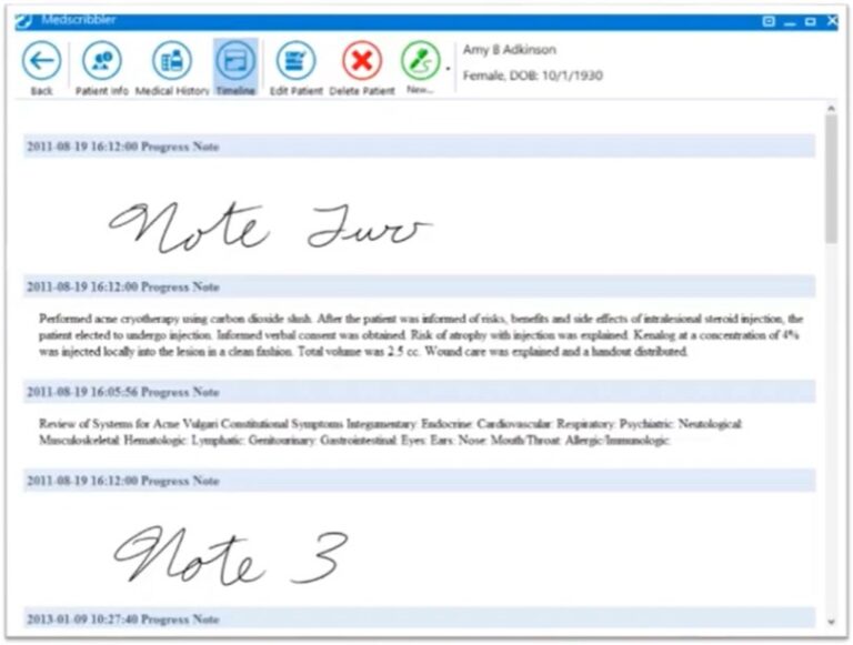 Medscribbler EHR & Practice Management software Medical Timeline