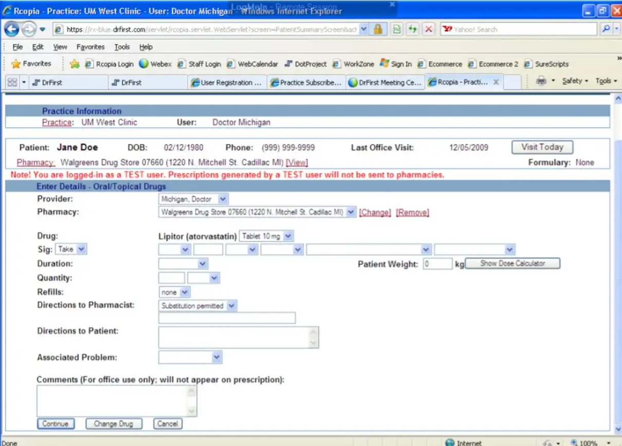 Rcopia-MU e-Prescribing System EHR and Practice Management Software