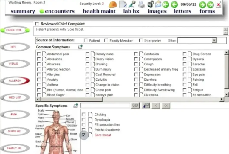 DocuTap EMR Practice Management Software Patient Symtoms
