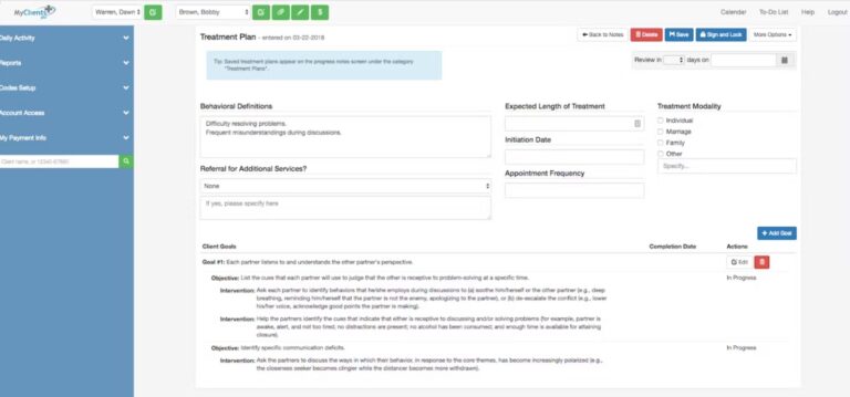 My Clients Plus EHR & Practice Management Software Treatment Plan
