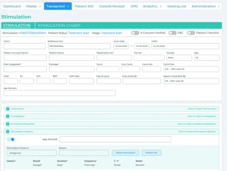 LifeLinkr IVF Clinic Management Software Transaction